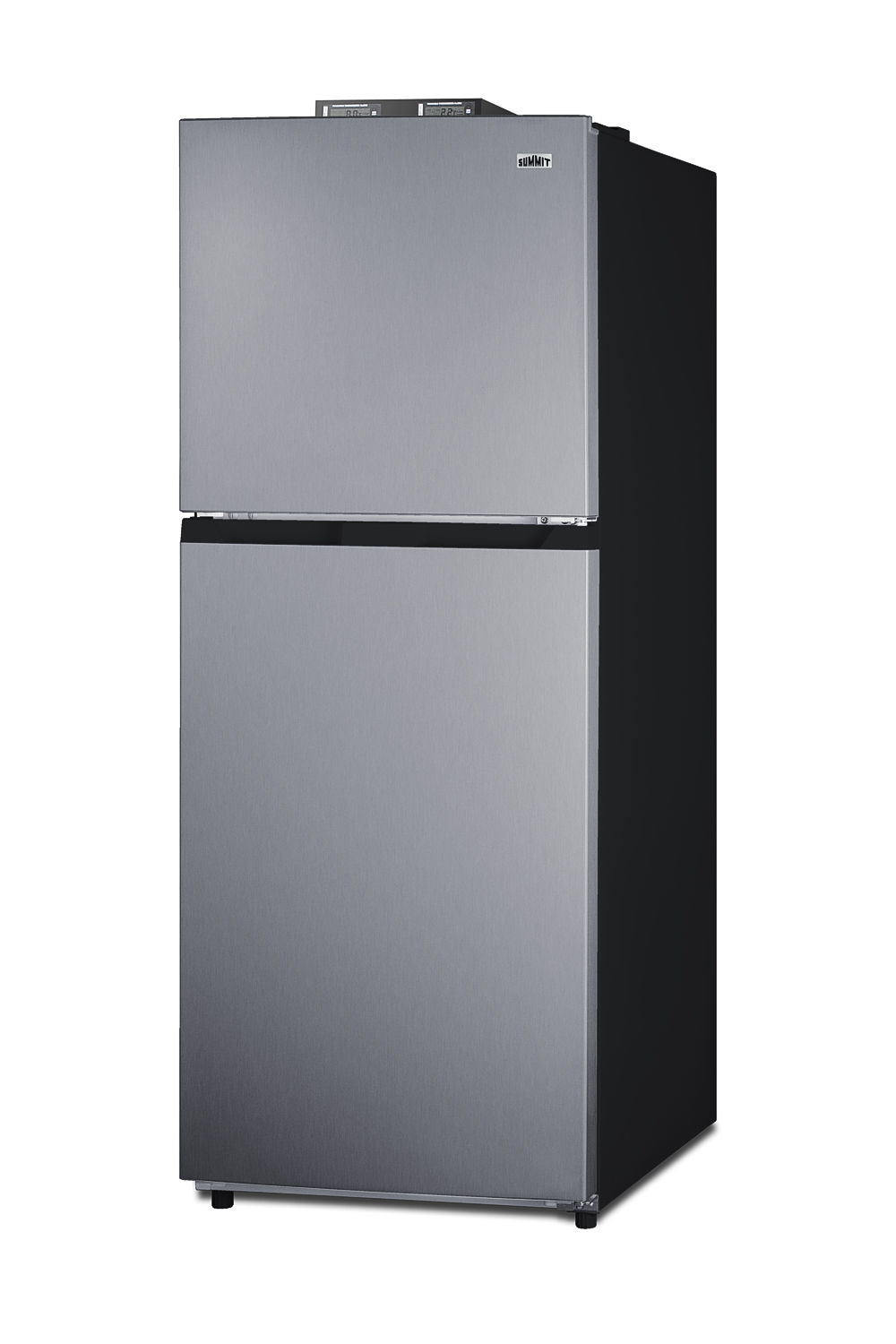 10.1 cu.ft. break room refrigerator-freezer with NIST calibrated alarm/thermometers, frost-free operation in a stainless steel look